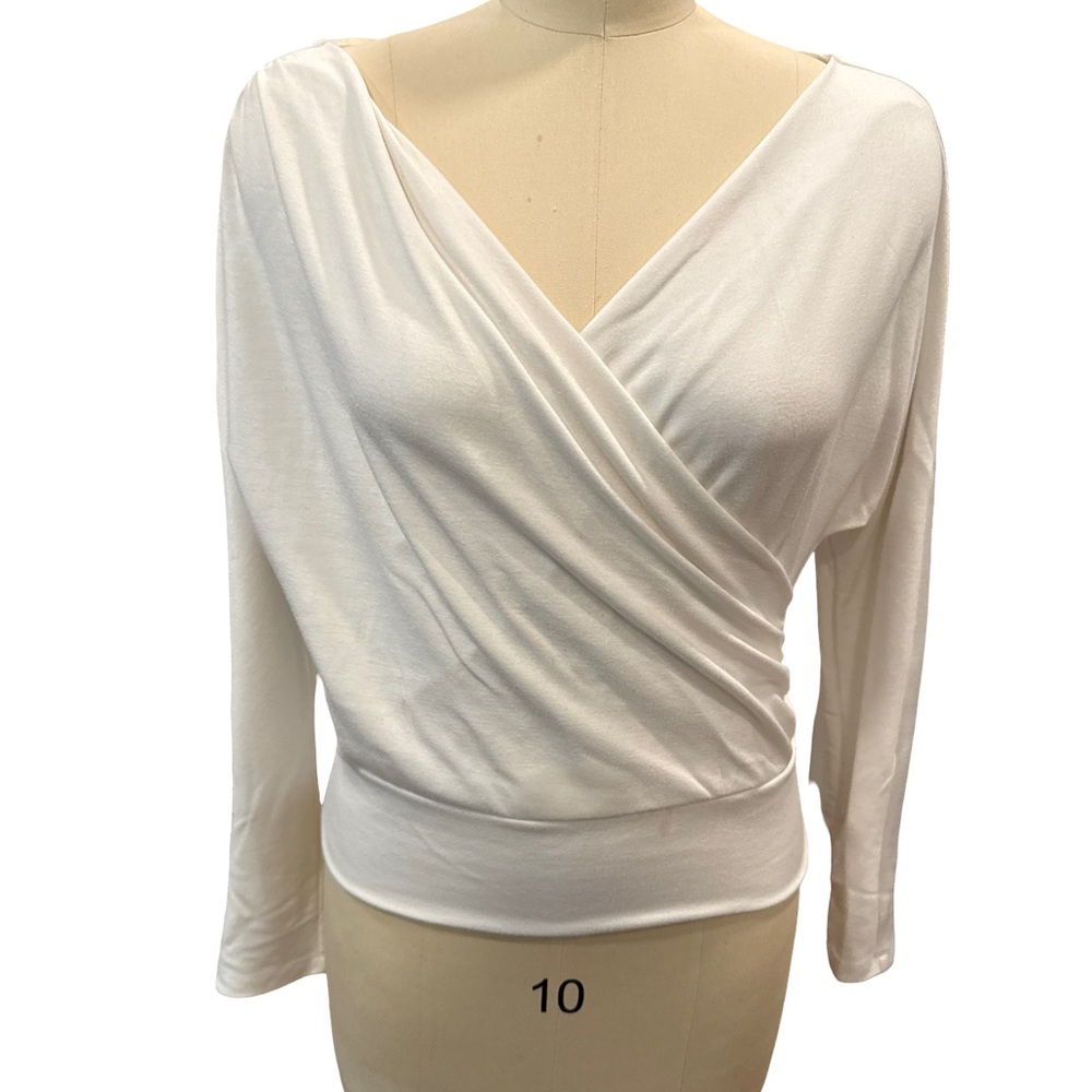 Kenneth Cole Cream Wrap Blouse with Asymmetrical Design